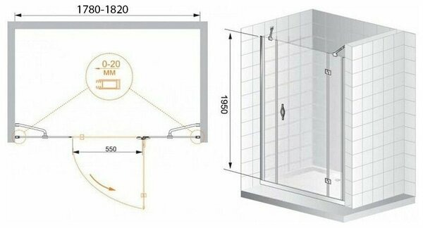 Душевая дверь (180х195) CEZARES BERGAMO BERGAMO-W-B-13-60+60/60-C-Cr-R